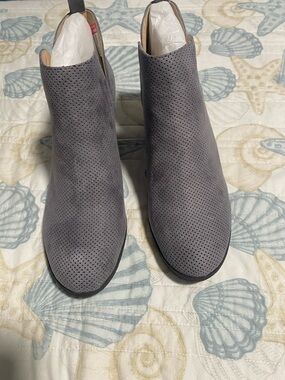 Women's Perforated Grey Suede Ankle Booties